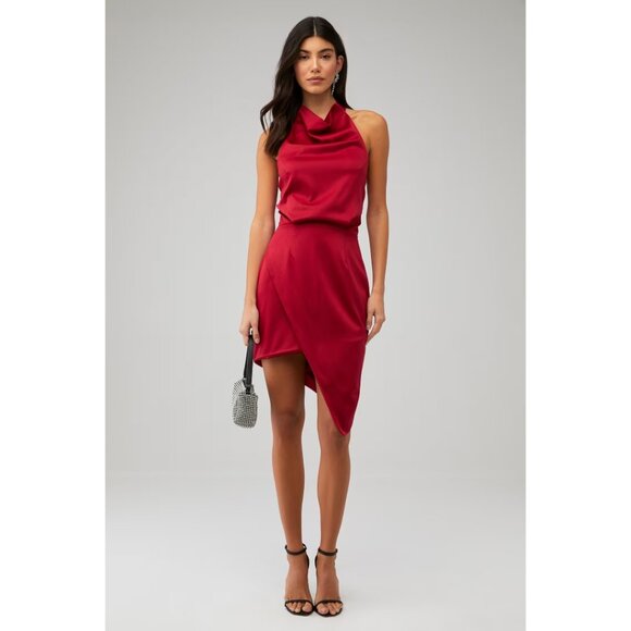 NWT Elliatt X Revolve Camo Asymmetric Satin Cocktail Dress Red Size Medium - Picture 9 of 13